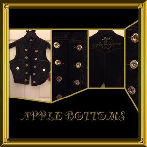 Apple Bottoms Black Denim Military-Style Vest with Gold Buttons